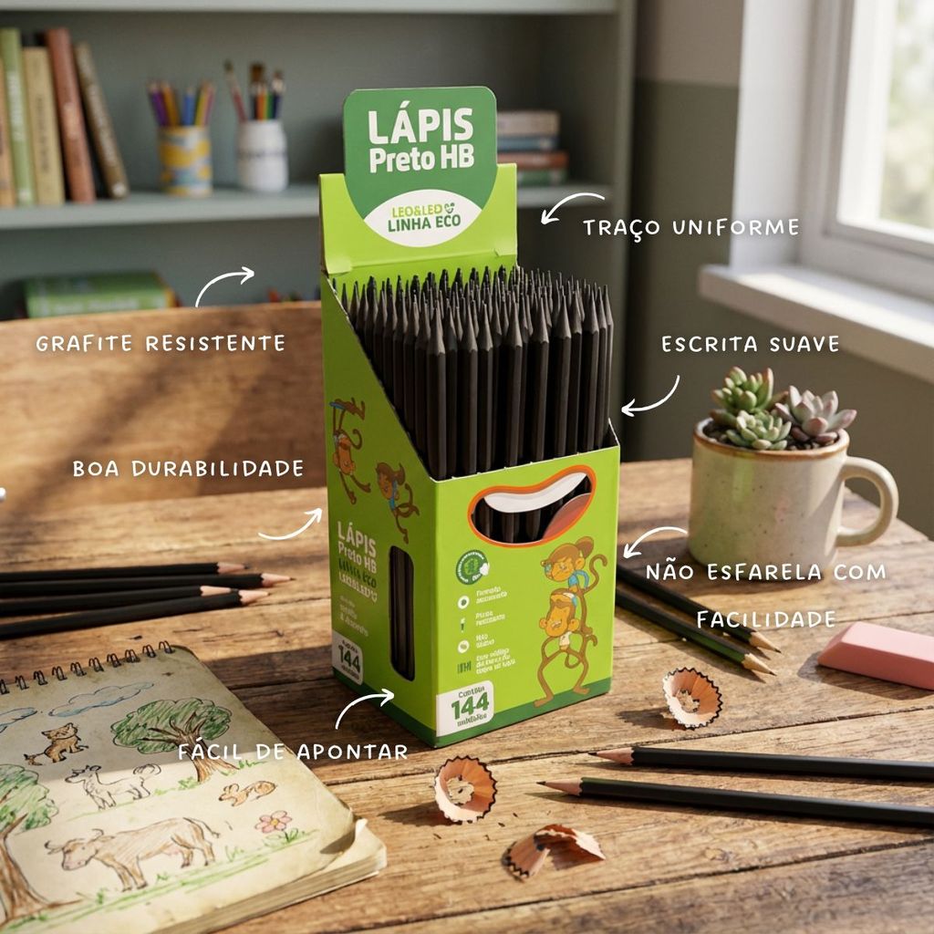 Kit Lápis de Escrever Preto Ecológico Sextavado em Resina – 20, 50 ou 144 Unidades para Atacado