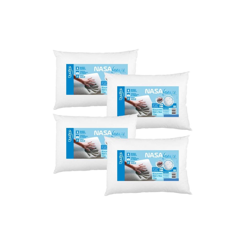 Kit com 4 Travesseiros Nasa Freeze Alto 50x70cm Duoflex em Oferta na Shopee