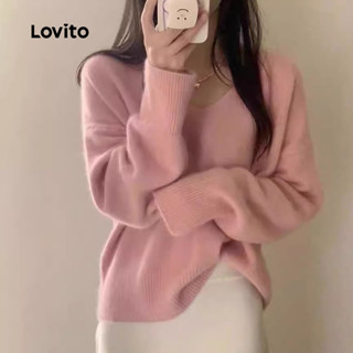 Lovito Suéter Casual Vermelho Para Festa Estilo Casual Simples Outono/inverno Rosa Para Mulheres LNA130006 em Oferta na Shopee