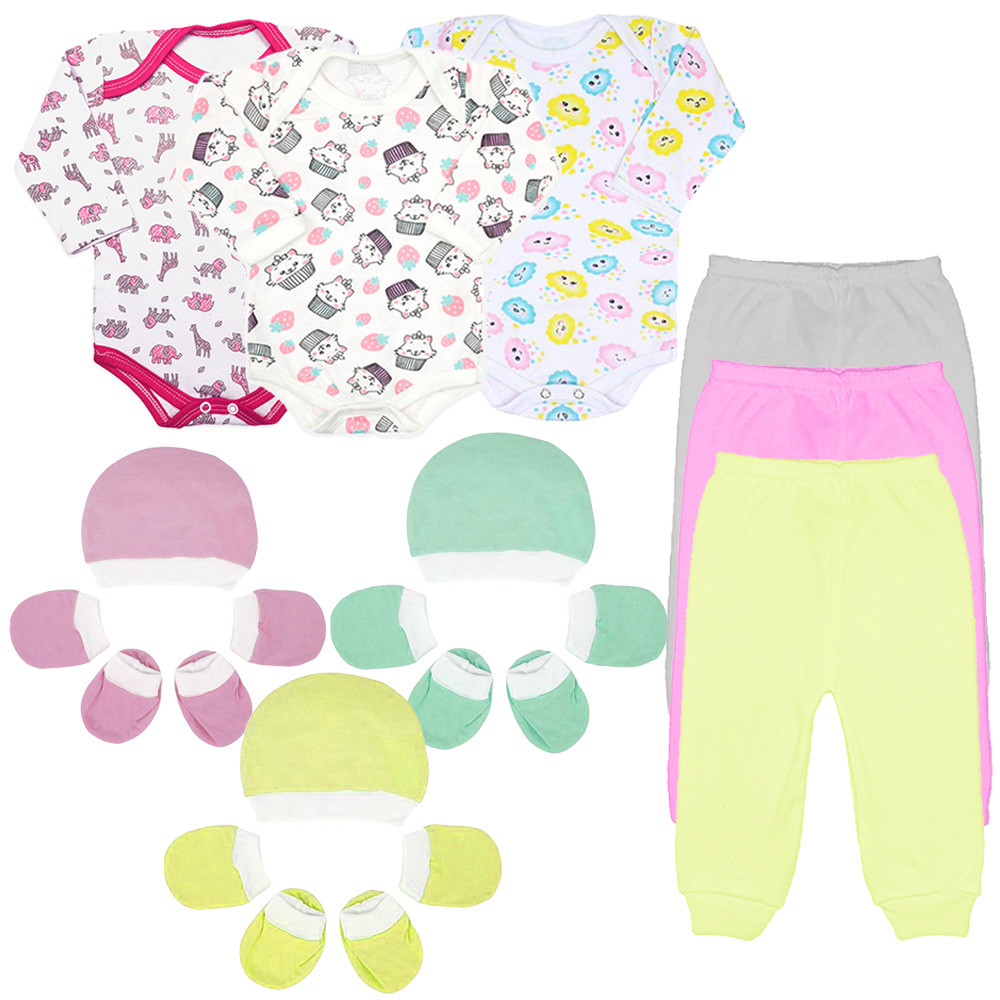 Kit 15 Peças Inverno Roupinhas de Bebê Enxoval Body Mijão