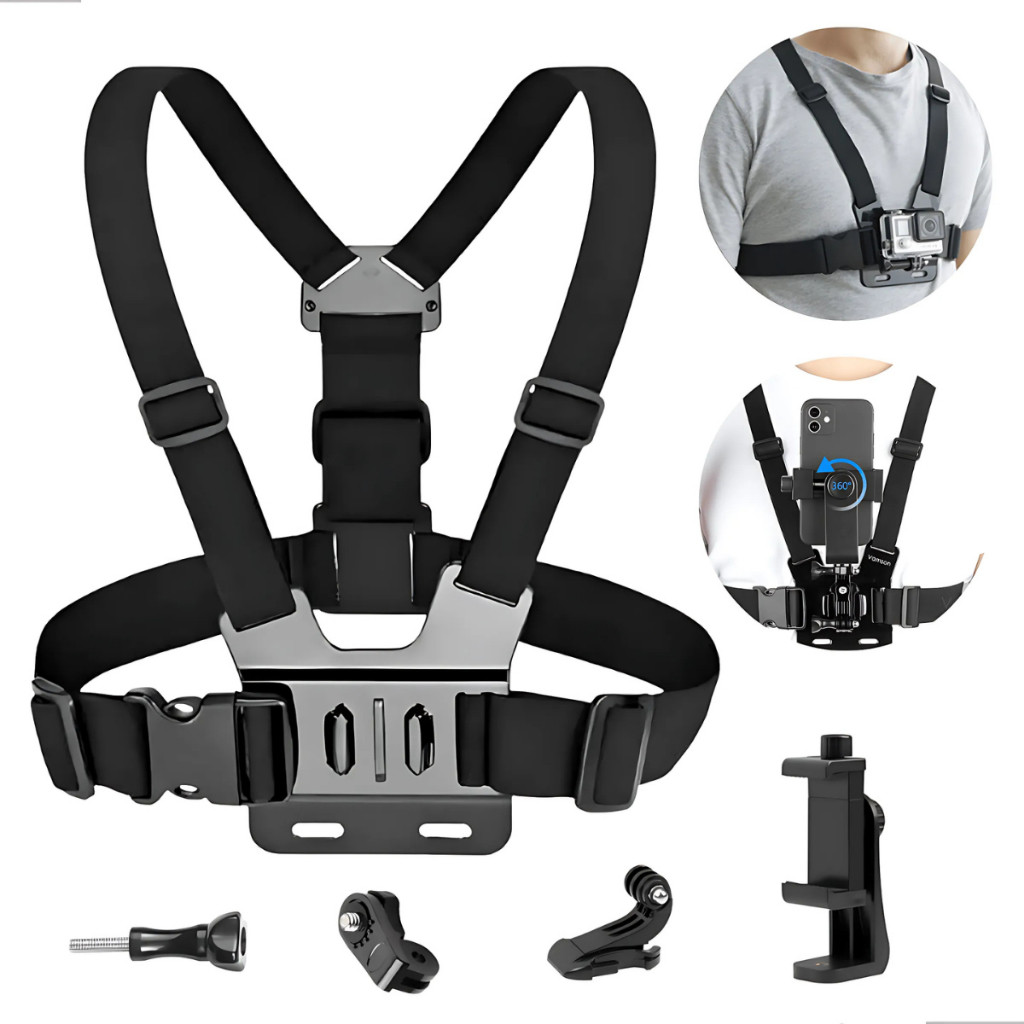 Suporte Peito Peitoral De Celular Câmera Cinturão Ajustavel Para Motocicleta E Bicicleta