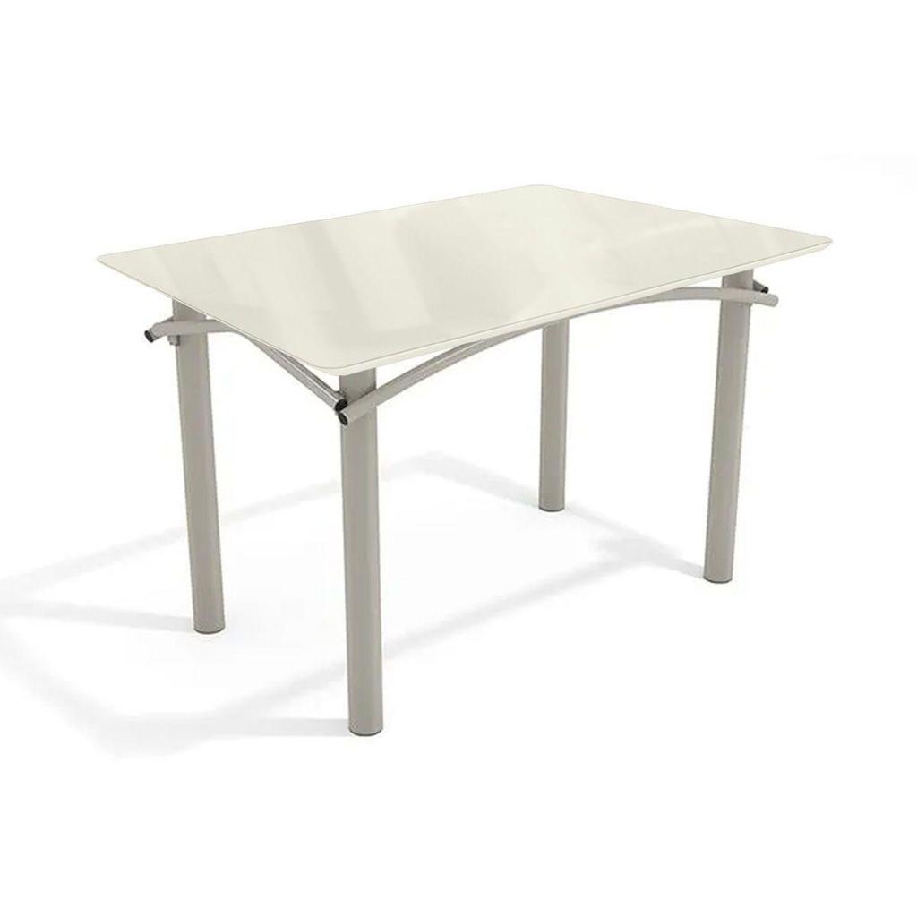 Mesa de Sala Jantar Elba Tampo Madeirado c/ Vidro 120cm Niquel/Off White - Kappesberg