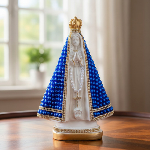 Imagem Nossa Senhora Aparecida De Pérola 27 Cm Azul Strass