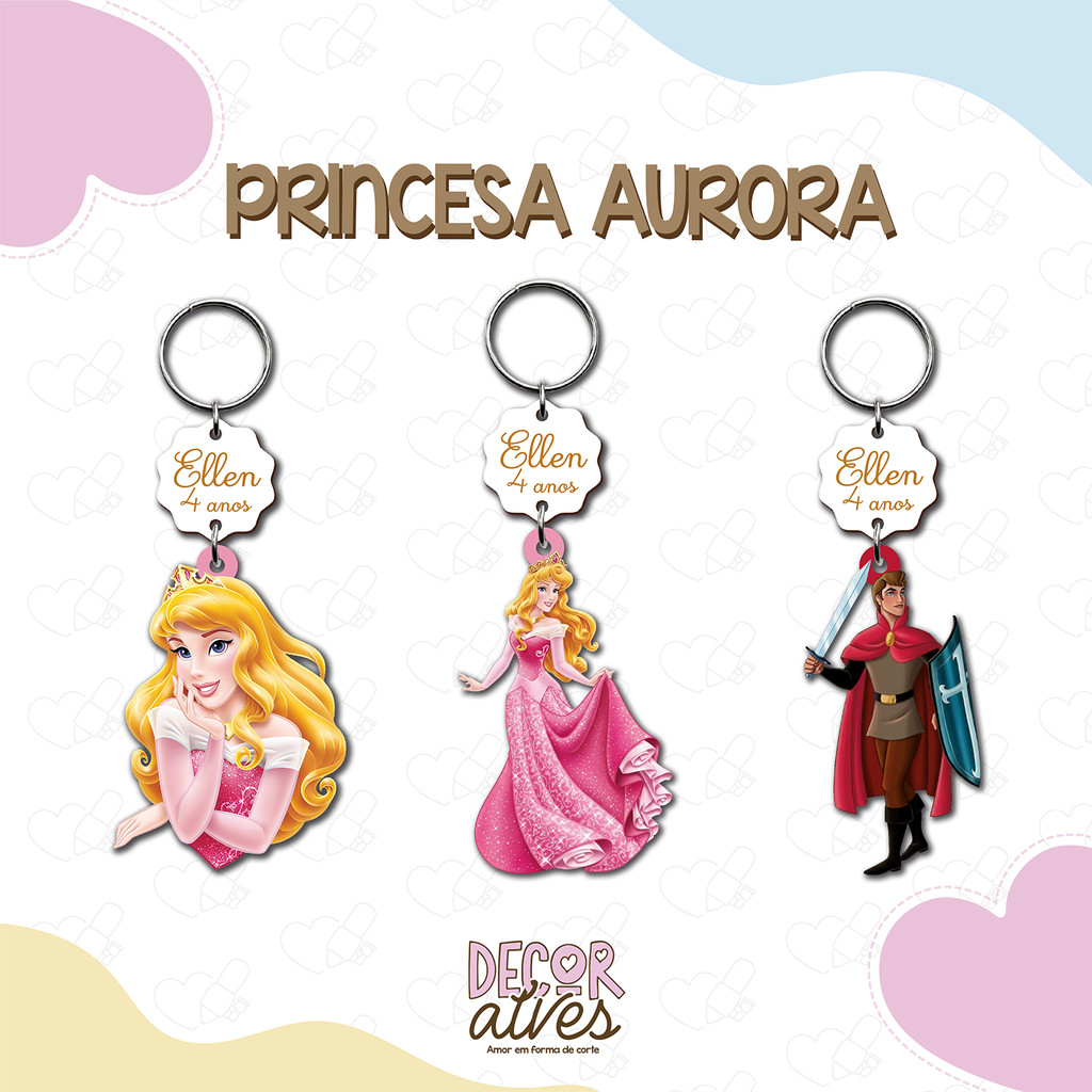 Princesa Aurora - Chaveiro Personalizado MDF brilhoso Lembrancinha infantil