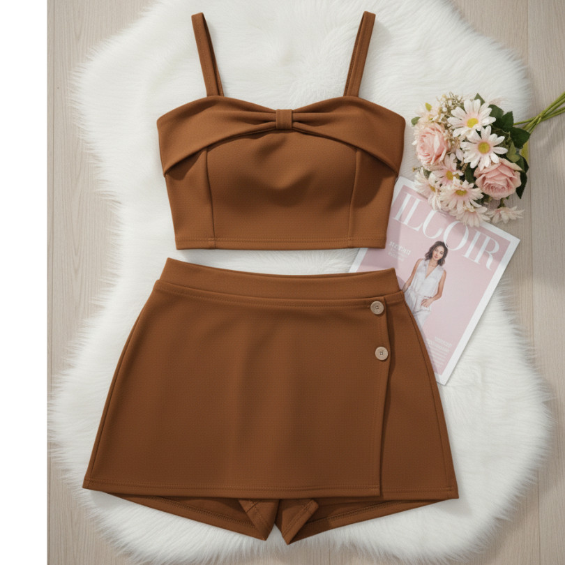 Conjunto Feminino Plus Size Kit Short Saia+Blusa Cropped Elegante Festa Moda Blogueira Gordinha GG 44 ao 46
