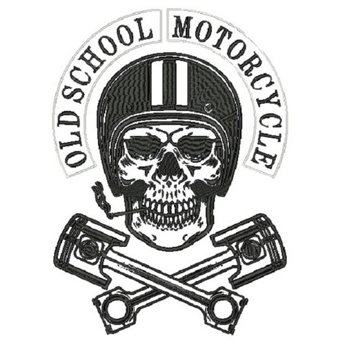 conjunto de bordado patch caveira infantil motociclista com pistão, old school, motorcycle, motociclista, moto clube