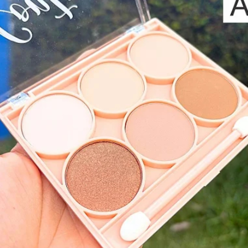 Paleta de Contorno 6 Cores Matte em Pó Compacto - Pincel Sombra Ruby Maquiagem Rose Febella em Oferta na Shopee