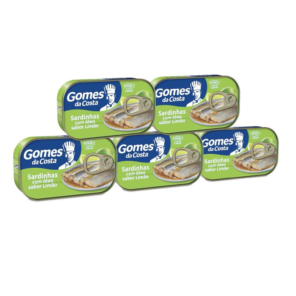 Kit 5 UN - Sardinhas Ao Próprio Suco com Óleo Comestível - Limão - 125g - Gomes da Costa em Oferta na Shopee