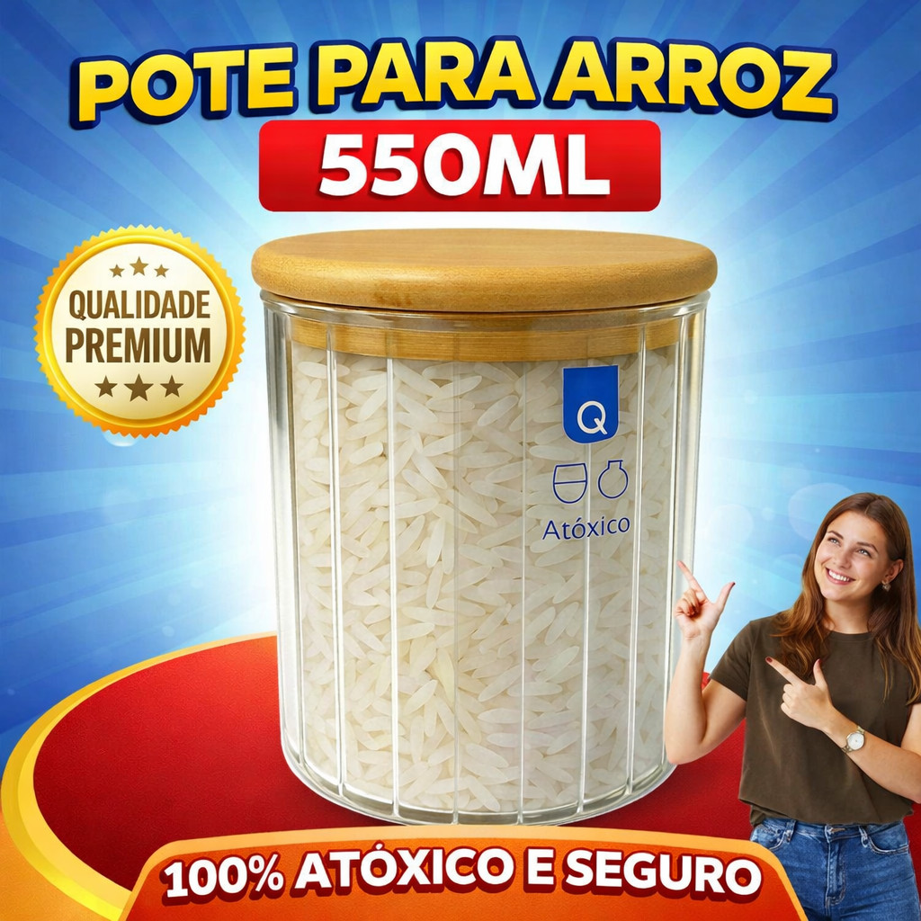 Pote Porta-Mantimentos de Vidro com Tampa de Bambu – Peça Elegante e Funcional 550ml 1 UNIDADE