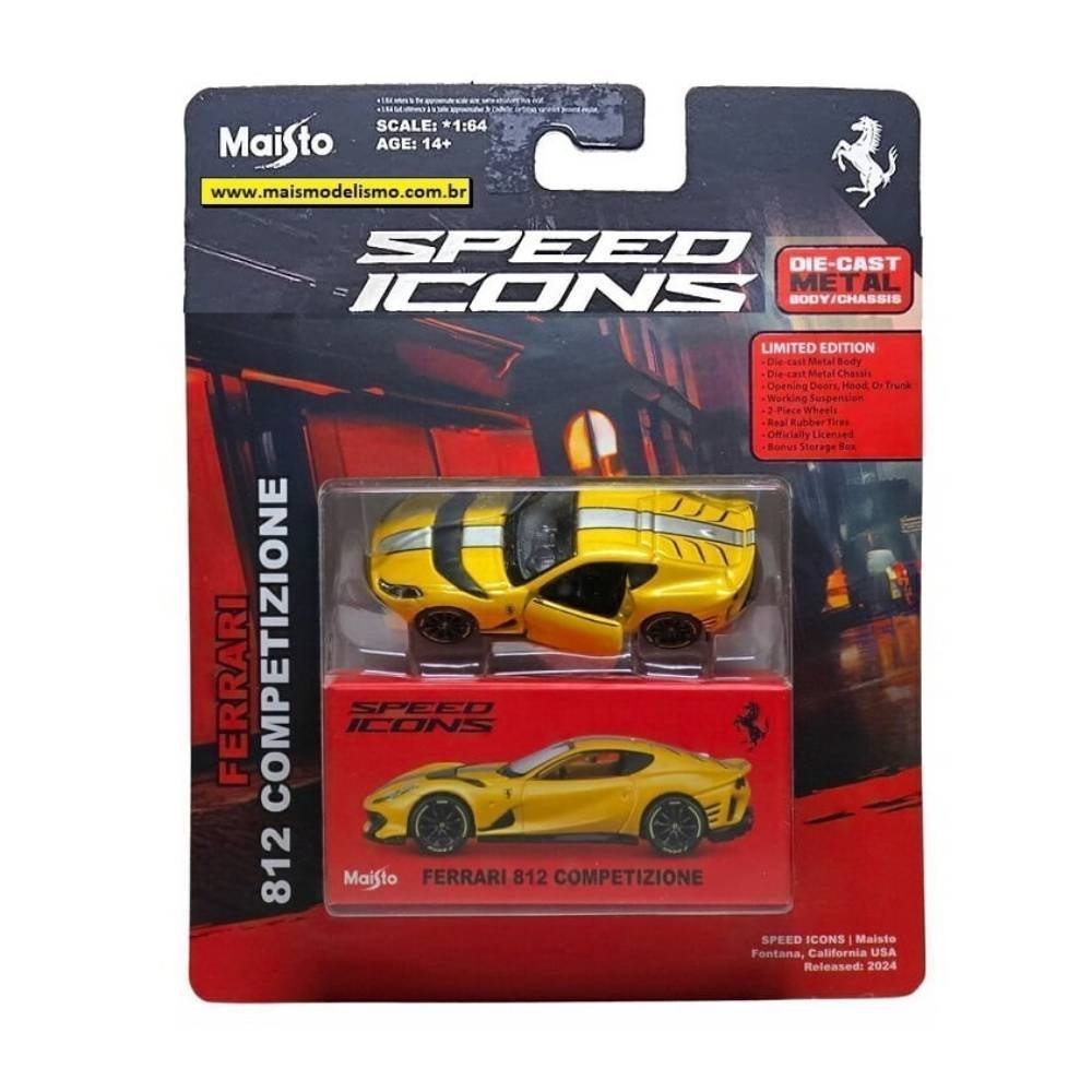 Miniatura Carro Ferrari 812 Competizione - Speed Icons - Amarela - 1:64 - Maisto
