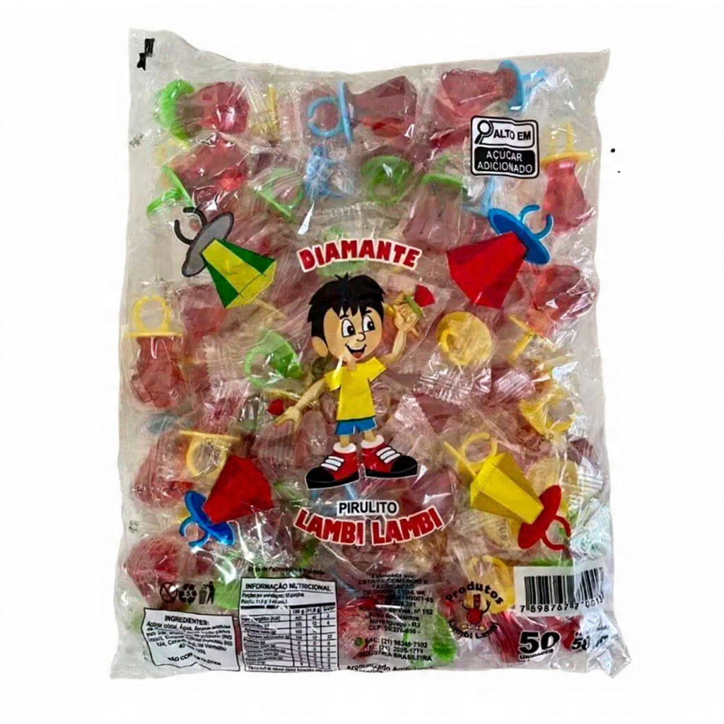 PIRULITO CHUPETINHA FORMATO DE DIAMANTE - PACOTE 50 UNIDADES em Oferta na Shopee