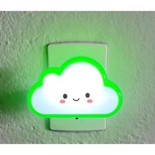 Mini Abajur de Tomada Infantil LED Nuvem Verde Luz Noturna