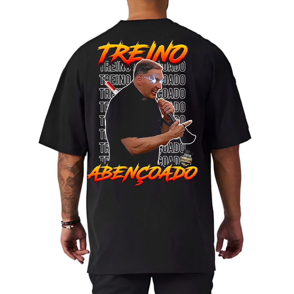 Camiseta Oversized Gym ou Básica Academia Padre Treino Abençoado Musculação 100% Algodão