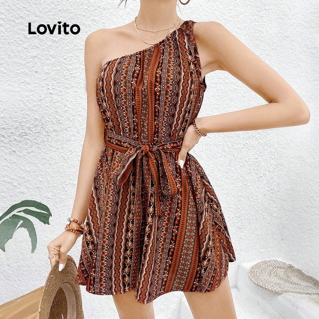 Lovito Macacão Boho com Cinto Assimétrico para Primavera/verão para Mulheres L138ED567