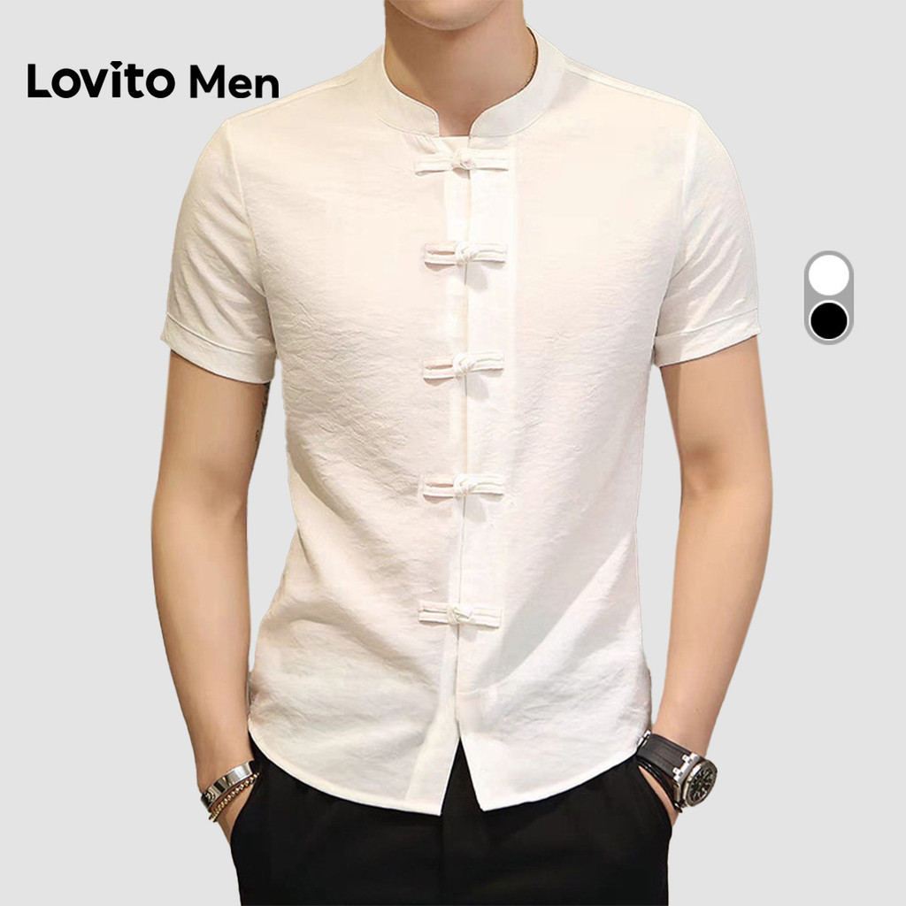 Lovito Camisa Masculina Casual Com Botões Preta Para Primavera/verão LNE127022 em Oferta na Shopee