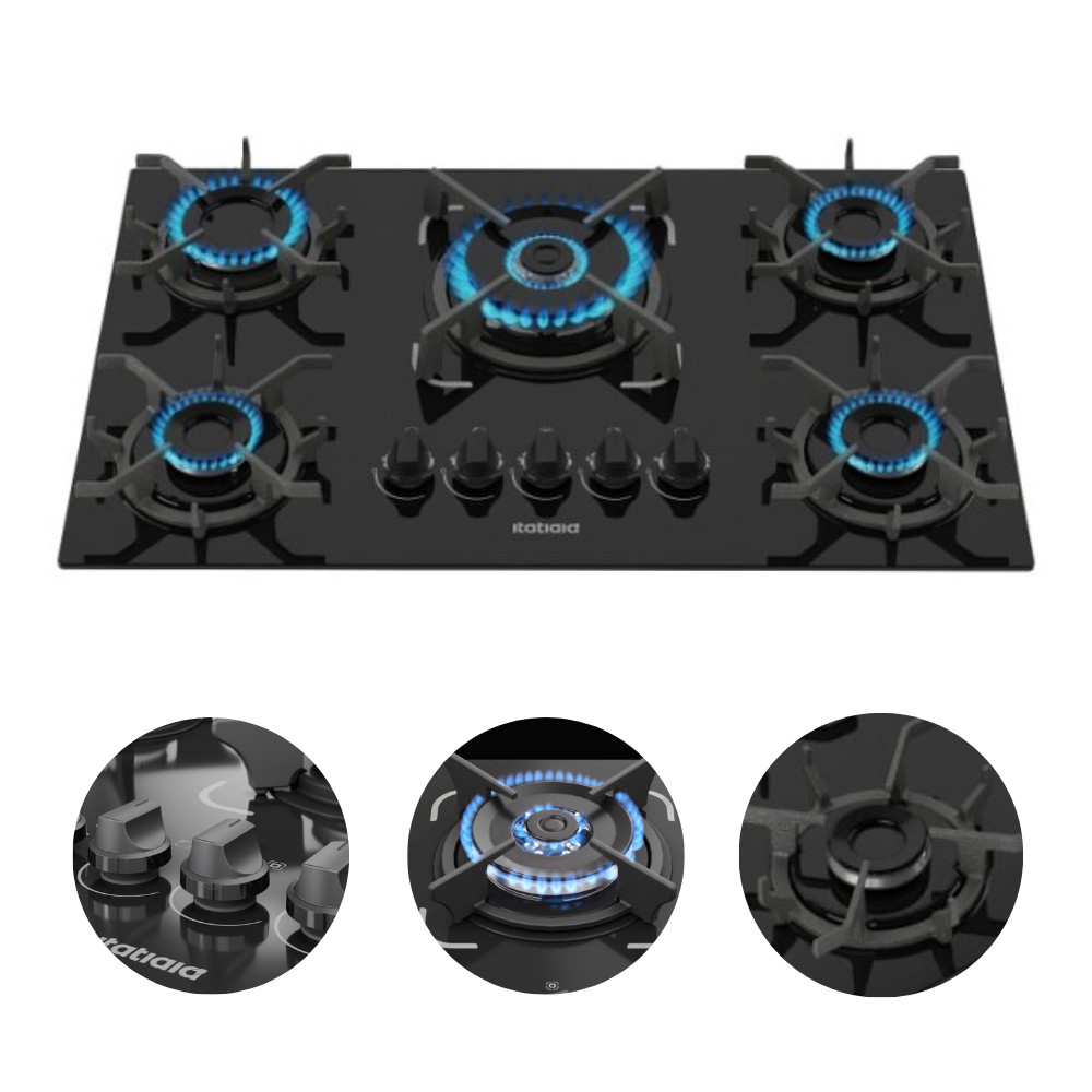 Fogão Cooktop 5 Bocas Tripla Chama Itatiaia Trempe Ferro Fundido Itacook New em Oferta na Shopee