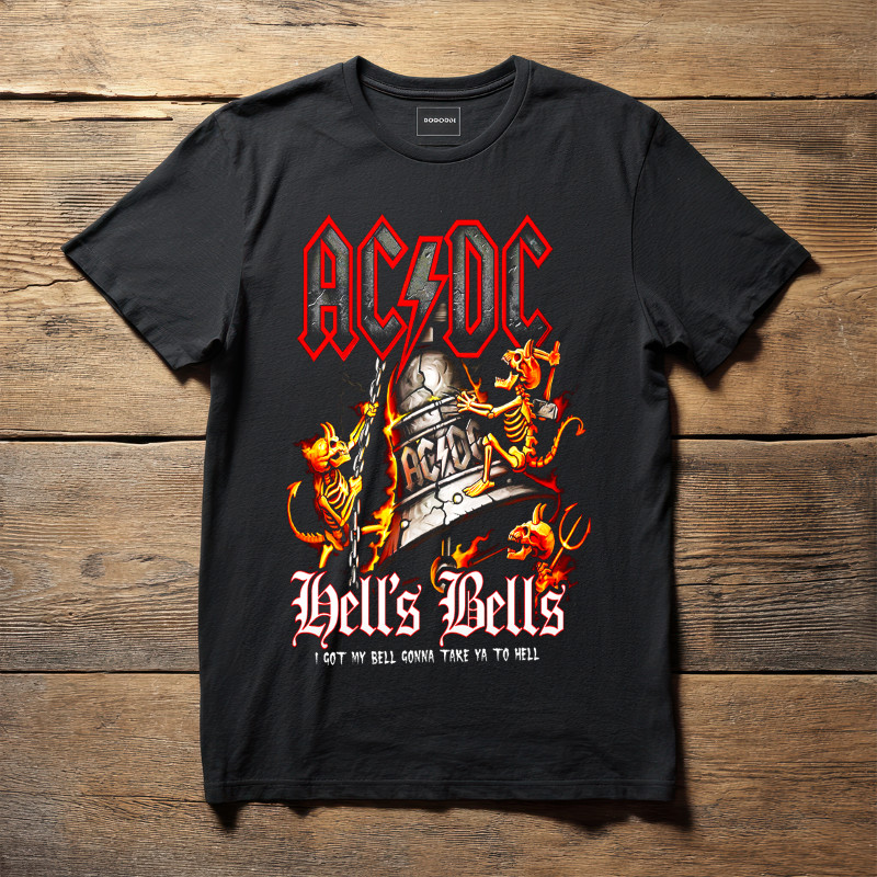 CAMISETA  AC/DC HELL'S BELLS PREMIUM UNISSEX 100% ALGODÃO ETERNAL ROCK COLLECTION