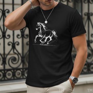 Camiseta Básica Estilosa Masculina Estampada Cavalo Street Malha Respirável Academia em Oferta na Shopee
