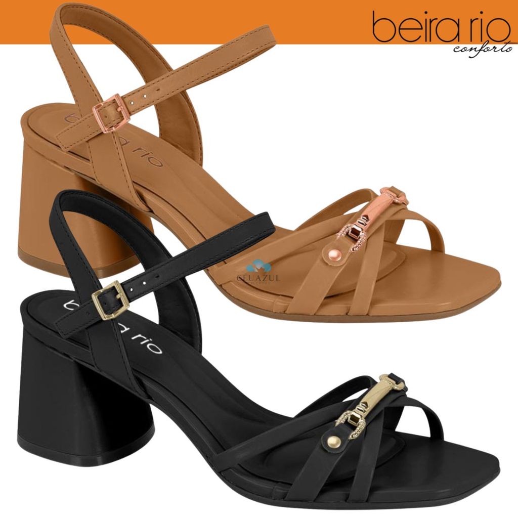 Sandália Feminina Beira Rio Salto Bloco Médio Detalhe Metalizado em Oferta na Shopee