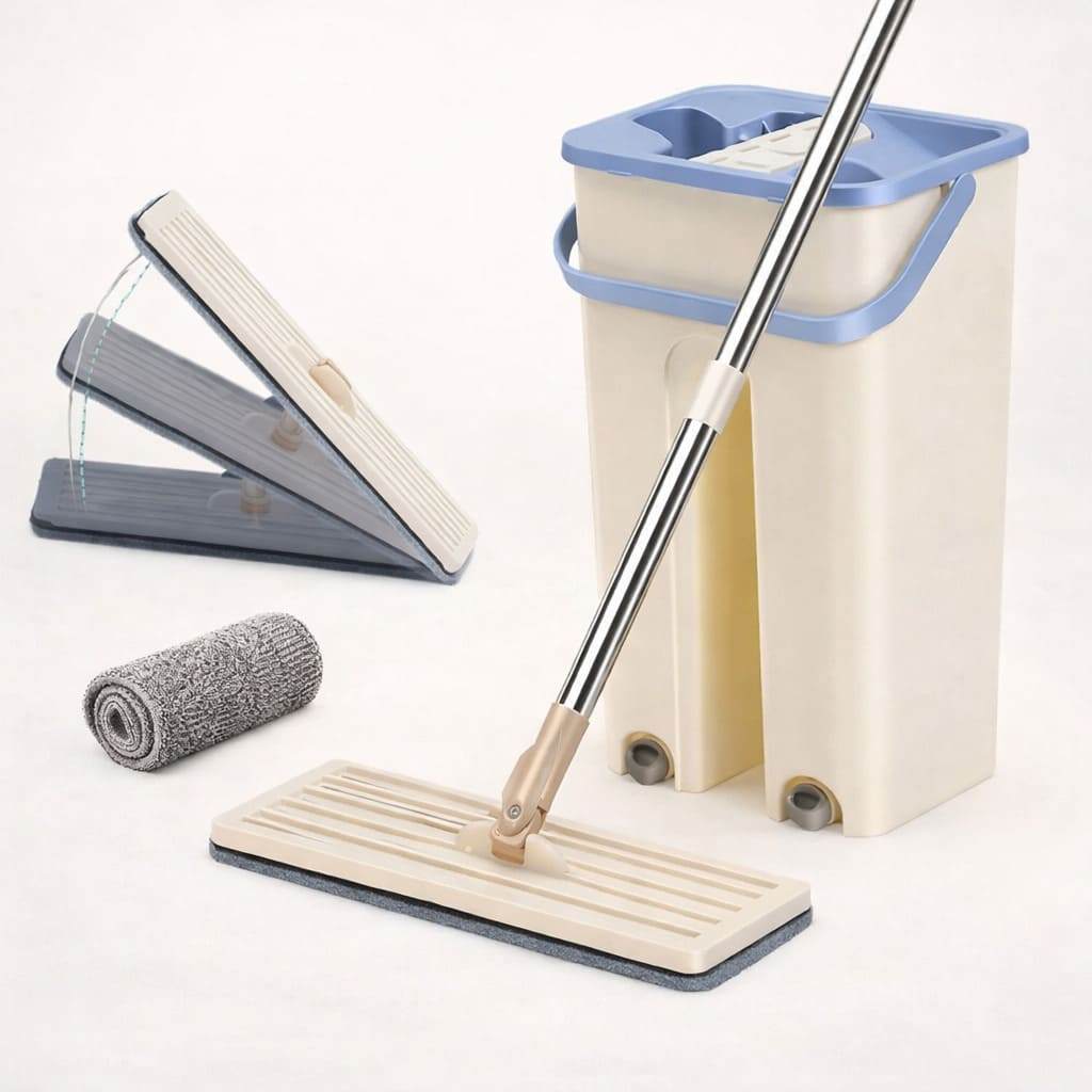 Mop Flat Lava E Seca Balde Duplo Microfibra Cabo Inox