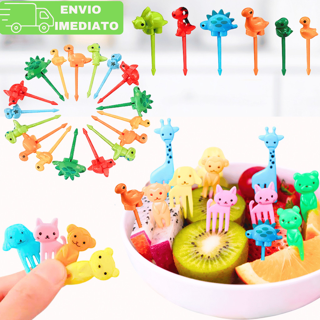 Mini Garfo Decorativo Infantil Bichinhos e Dinossauros 10/22/30 Pçs Para Bentô Kids Frutas Petiscos