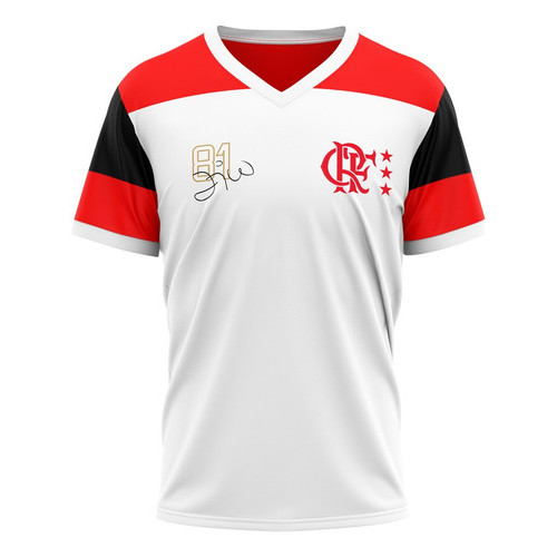 Camisa Flamengo Zico Masculina Torcida Futebol Licenciado Branco Braziline
