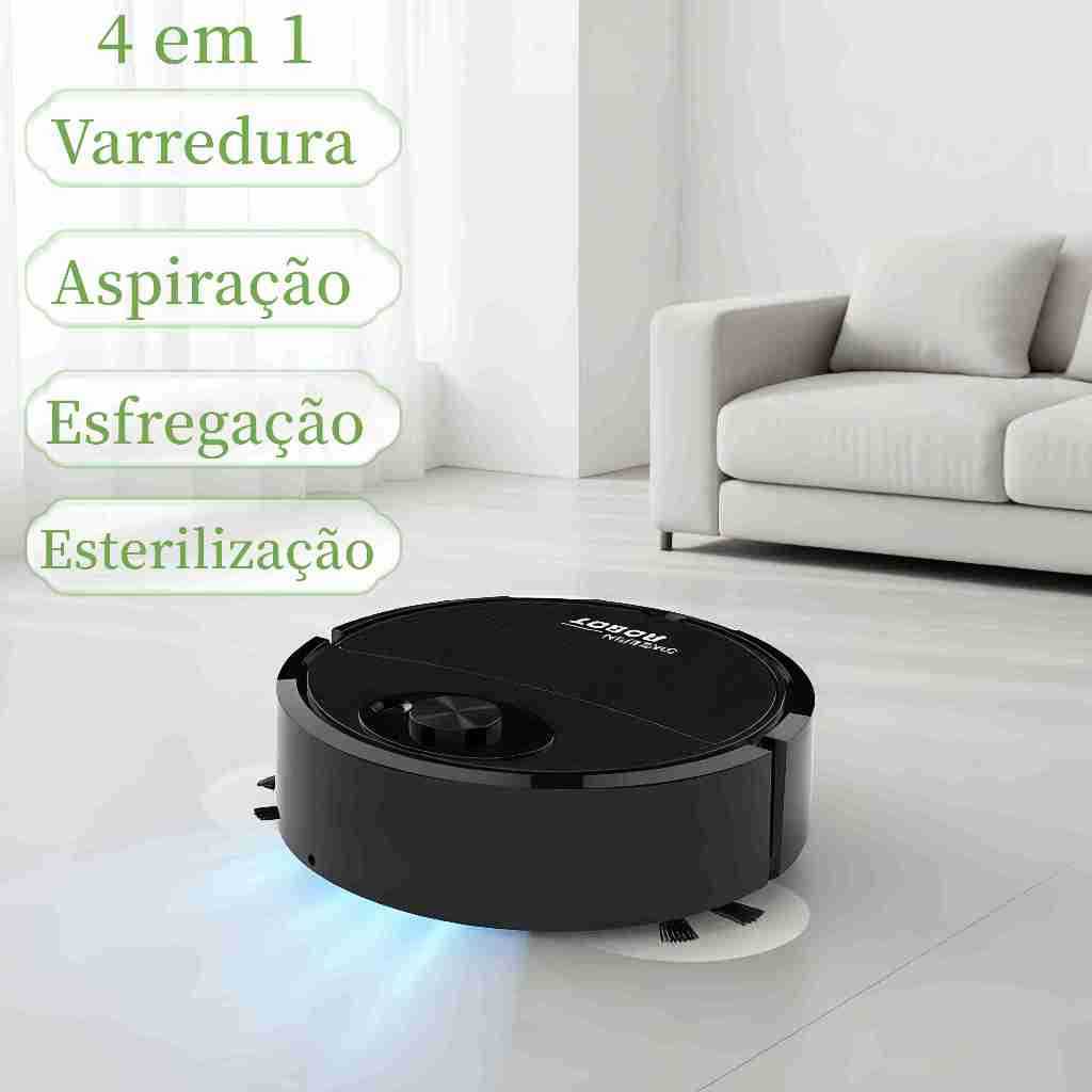 Robô Aspirador De Pó 4 em 1 - Limpeza para Casa - Aspira, Varre, Esfrega e Esteriliza