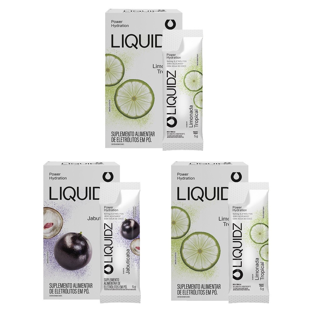 Kit Limonada | Jabuticaba LIQUIDZ® - Eletrólitos Zero Açúcares - 3 Caixas - 18 sachês