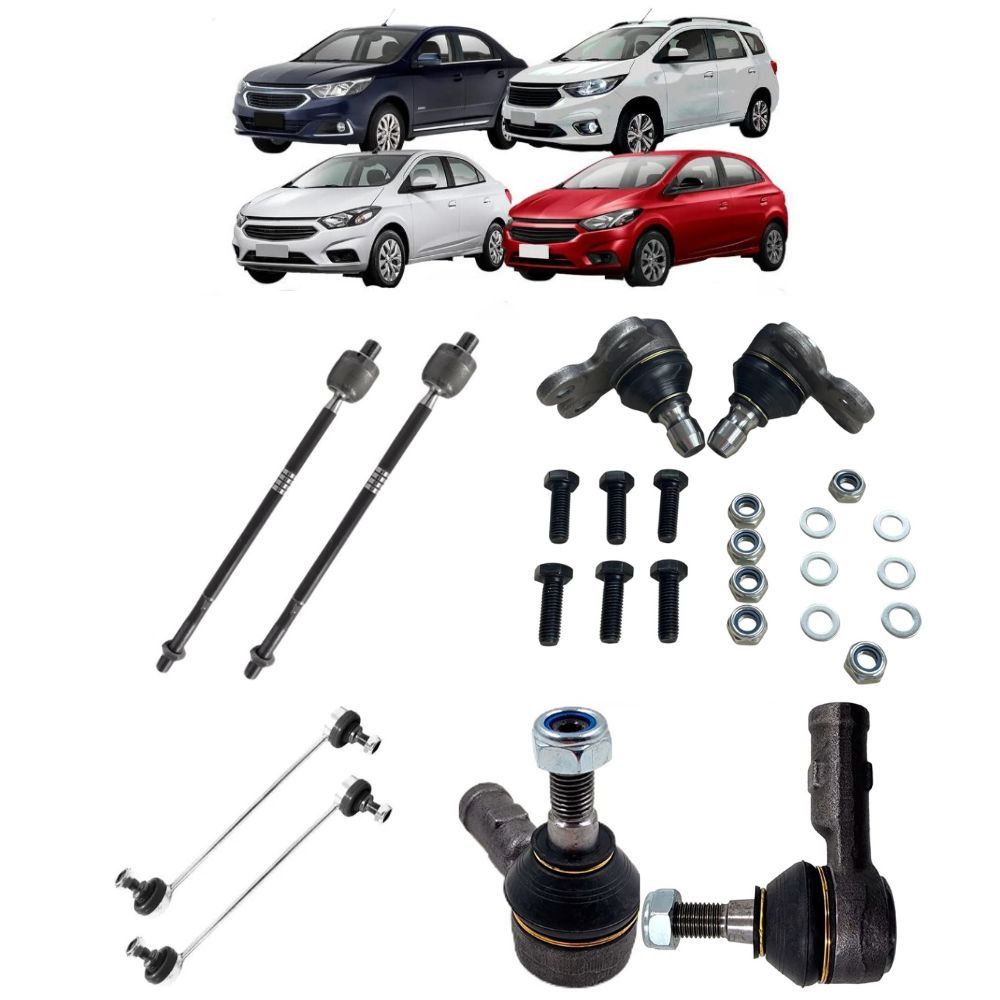 Kit 2 Barra Axial 2 Pivo Bandeja 2 Terminal Direção 2 Bieleta Dianteira Onix 2012 a 2016 Spin 2012 a 2016 Prisma Cobalt