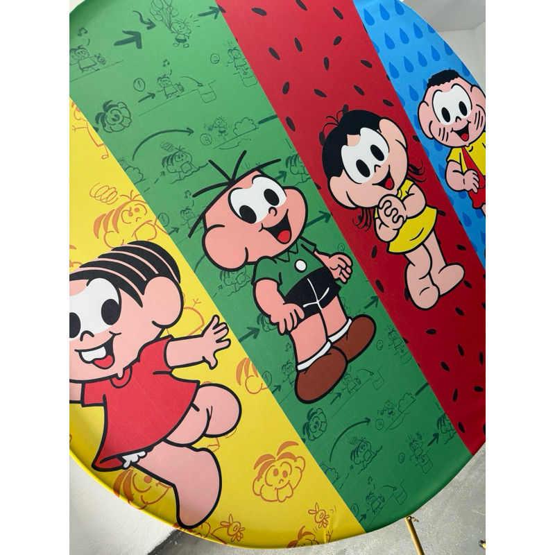 Capa 50x50 Mini Painel Redondo Turma da Mônica Cebolinha Cascão Magali Elástico Festa