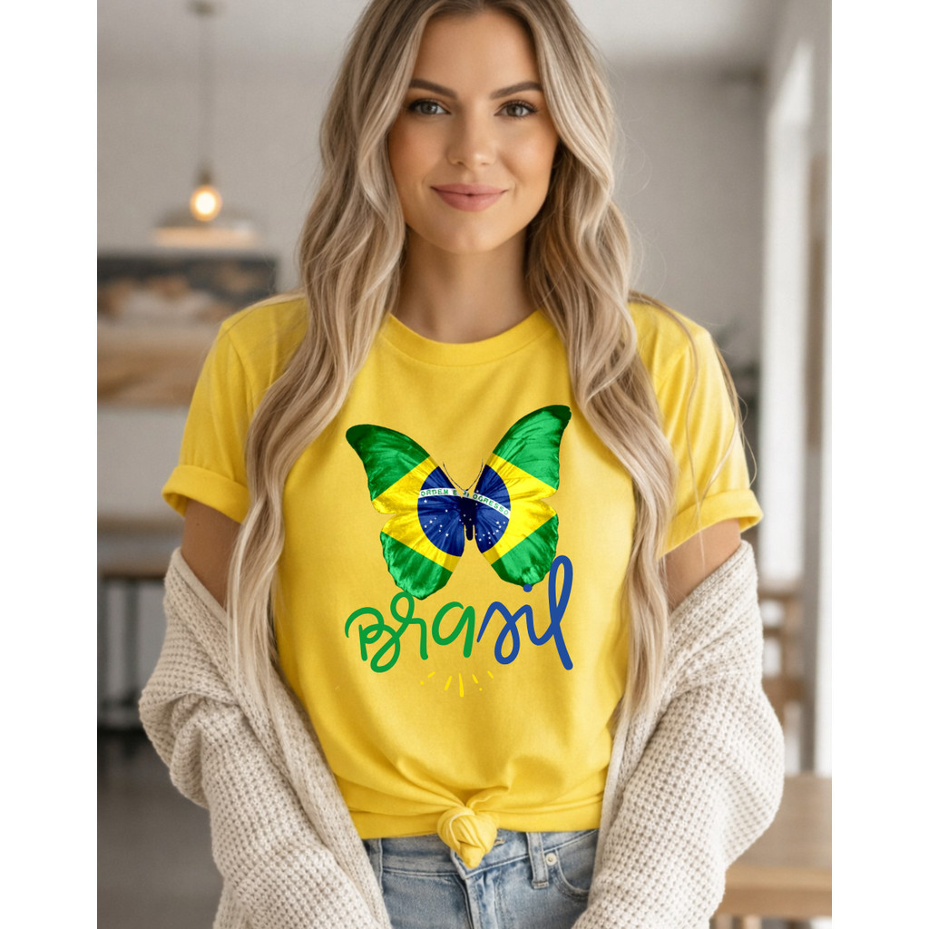 Camiseta Blusa T-shirt Brasil 100% Algodão Feminina Linda  Copa do Mundo 2026