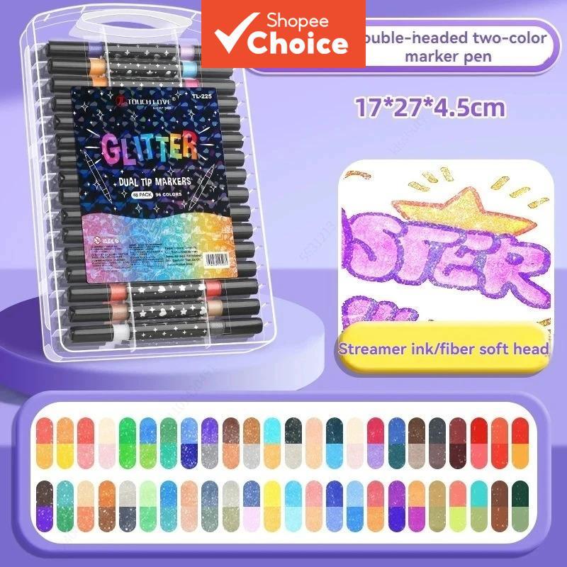 Marcadores De Arte Com Glitter Ponta De Pincel Dupla Canetas De Tinta Metálica De 96 Cores Para Artesanato DIY Material