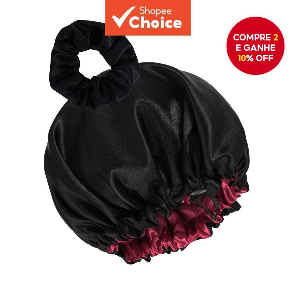 Boné De Seda Cetim Dupla Camada Forrado Gravata Banda Touca De Dormir Para Mulheres Cabelos Cacheados