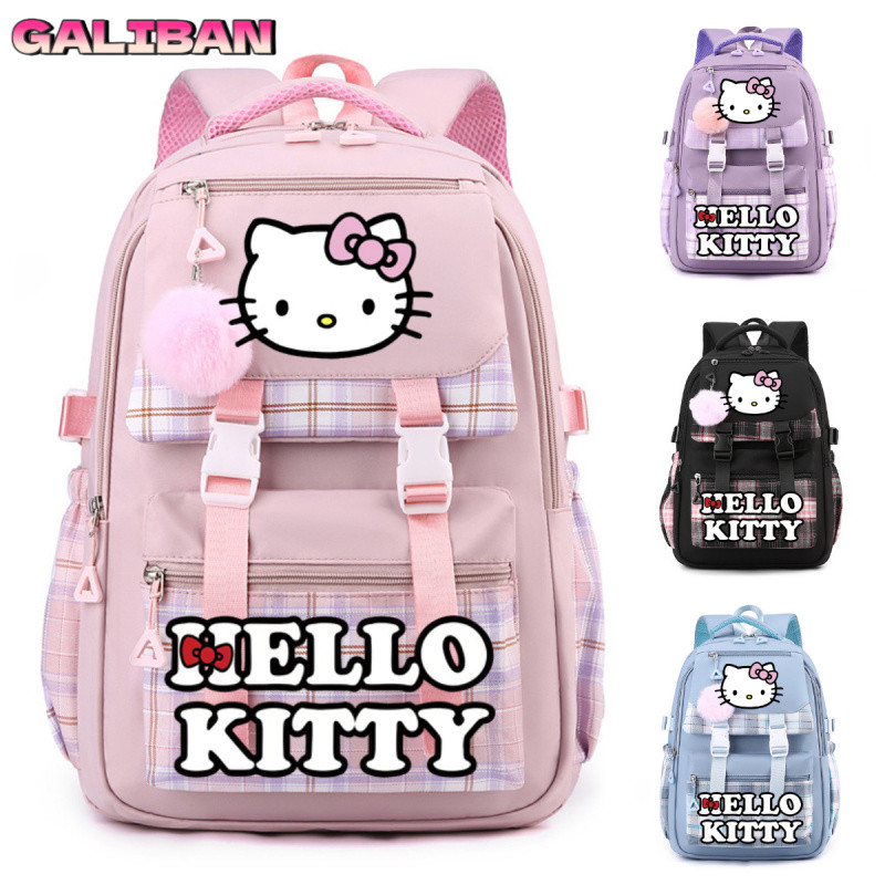 Nova mochila fofa da Hello Kitty para estudantes masculinos e femininos, mochila escolar de tamanho grande e respirável.