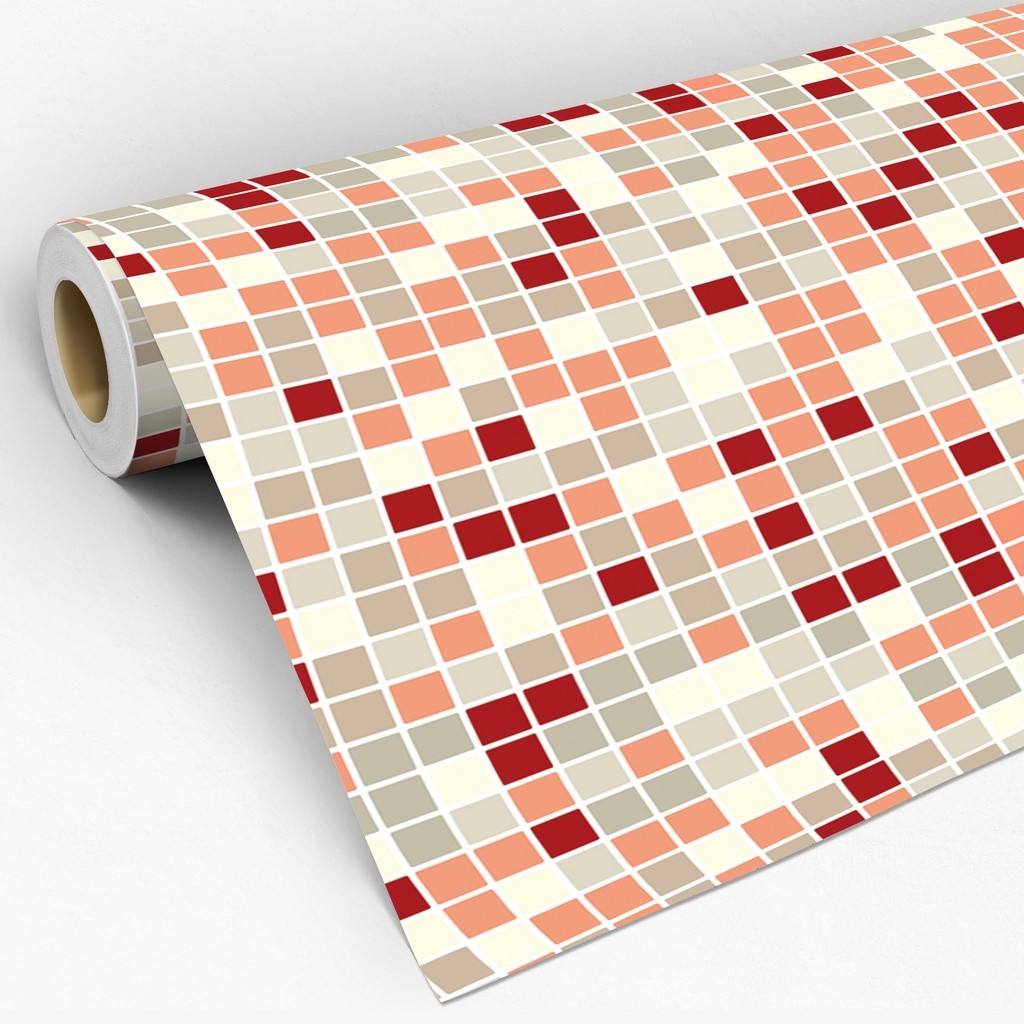 Papel de Parede Adesivo Pastilhas Azulejo Para Cozinha e Banheiro Quadriculado Vermelho 3 Metros