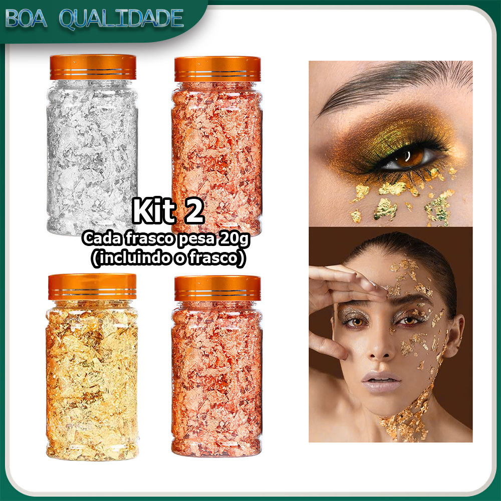 Kit 2 Folha de ouro folha de ouro metálico folha de ouro imitação para nail art pintura joalharia artesanato DIY - 20g