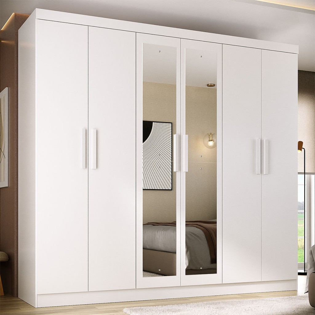 Guarda-Roupa Solteiro Lancaster 6 Portas 3 Gavetas 100% MDF Com Espelho - Panorama Móveis