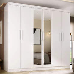 Guarda-Roupa Solteiro Lancaster 6 Portas 3 Gavetas 100% MDF Com Espelho - Panorama Móveis