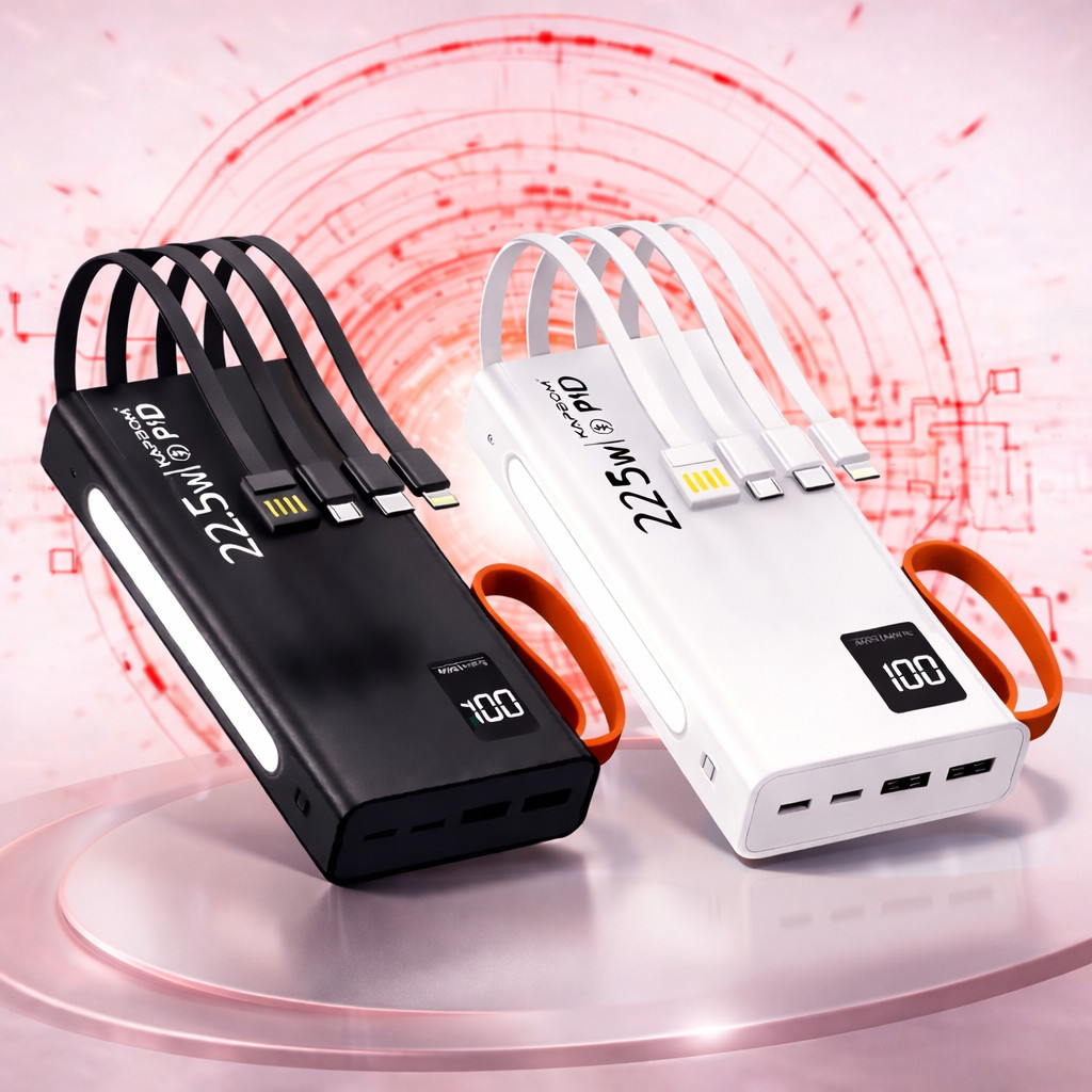Power Bank Carregador De Bateria Portátil Turbo 20000 Mah 4 Entradas 4 Cabos Integrados E 1 Lanterna