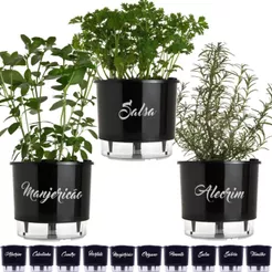 Kit 3 Vaso Raiz Autoirrigável Temperos Gourmet Médio N3 16x14 Auto Irrigável Cebolinha Manjericão