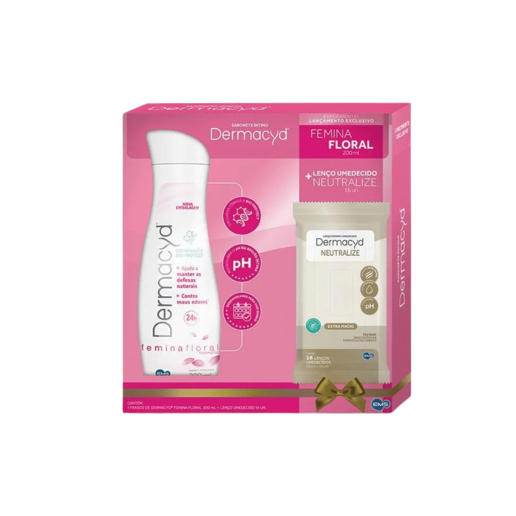 kit Dermacyd Femina Sabonete Líquido de 200ml  Lenços umedecidos com 16 unidades