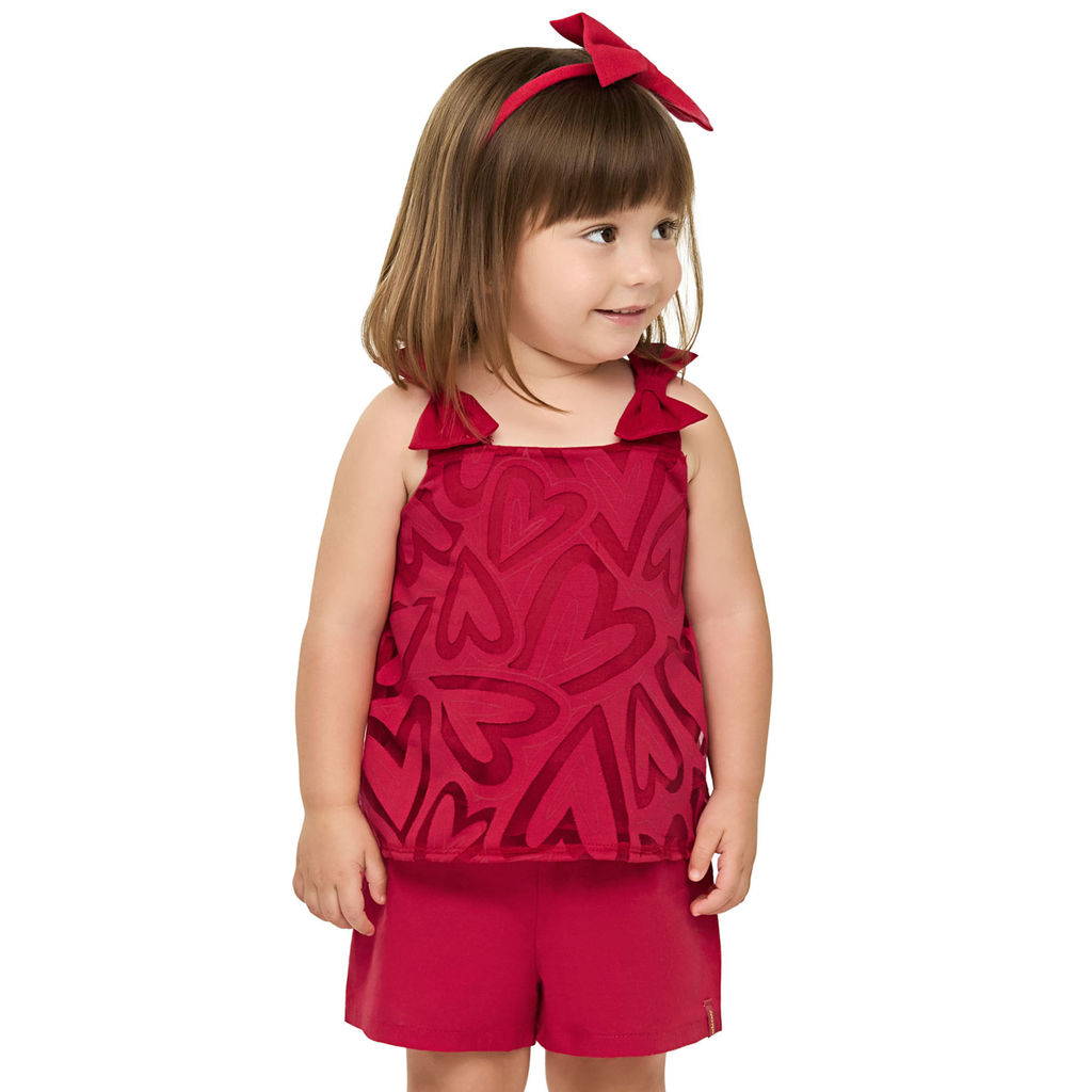Conjunto Infantil Menina Tule Corações Elian Vermelho