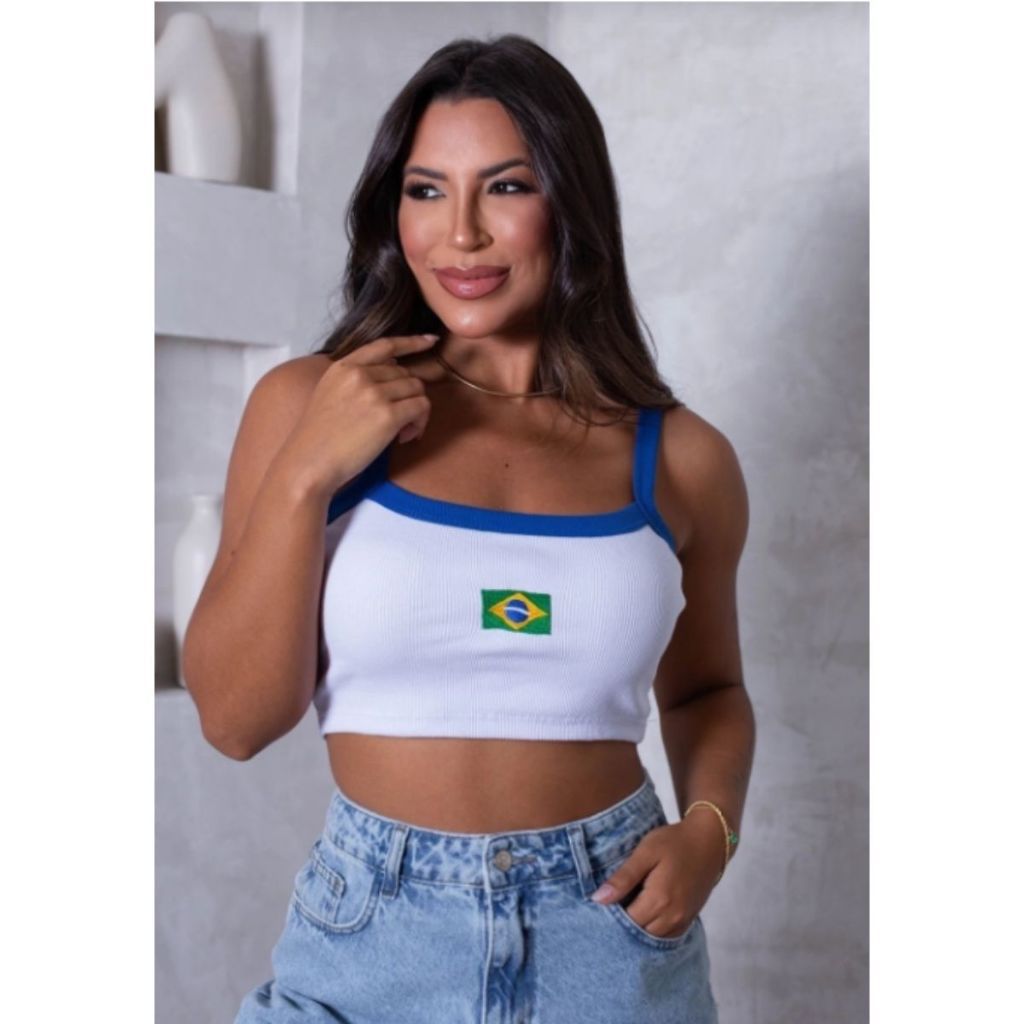 Blusa Seleção  Feminina Cropped Top Feminino Regata Alcinha Canelado