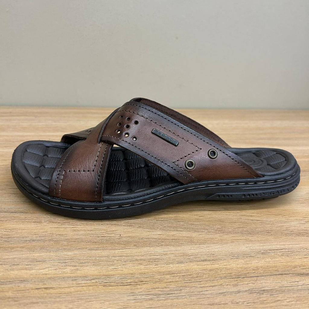 Sandália Masculina Pegada Slide Esporão Chinelo Macio Fascite Plantar Couro 131222