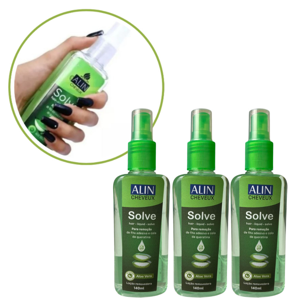 Kit Com 3 Removedor Liquido Alin Solve Queratina Fita Adesiva Megahair 140ml
