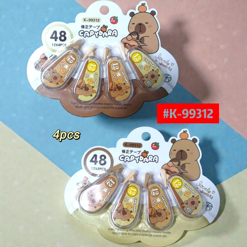 4x Corretivos em Fita Decorados Capivaras Alta Cobertura - Papelaria Kawaii Ideal para Alunos e Professores em Oferta na Shopee