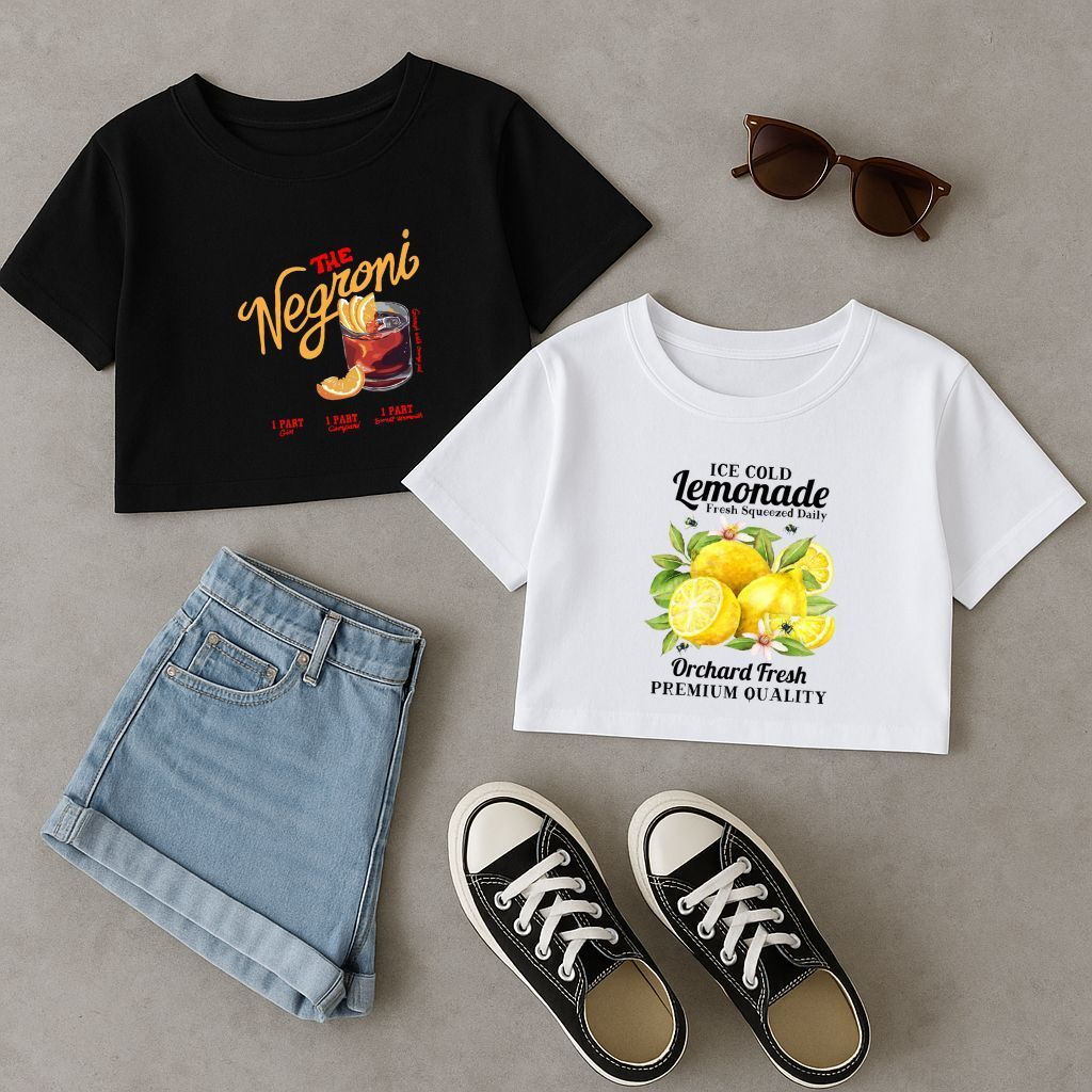 Cropped Algodão Feminino Kit Oversized Blusinha Estampada Drink Conforto Casual Academia Look