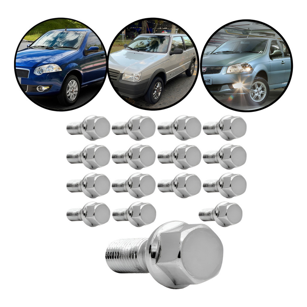 Jogo De 16 Parafusos Cromado Roda Fiat Palio Fire Aro 13/14 Jogo De 16 Parafusos Cromado Roda Fiat Palio Fire Aro 13/14