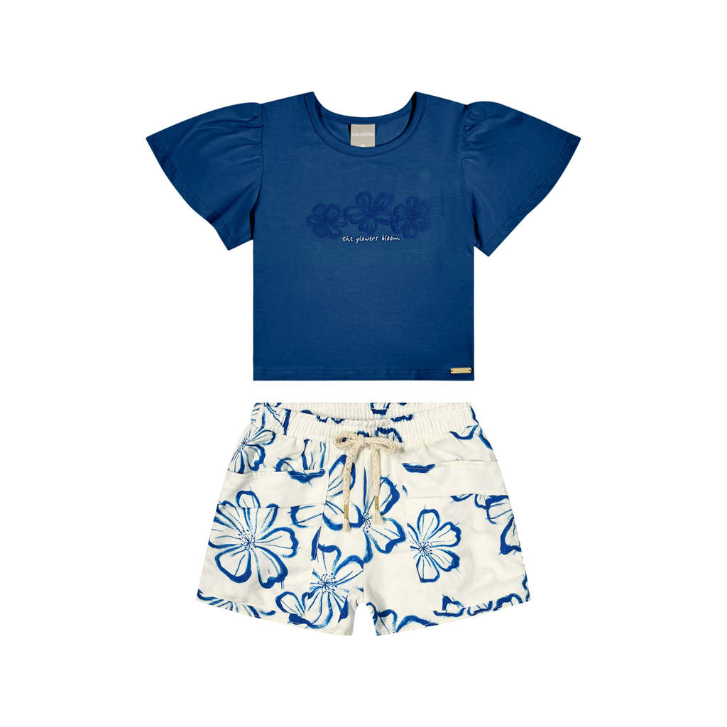 Conjunto Infantil Menina Hibiscos Colorittá Azul