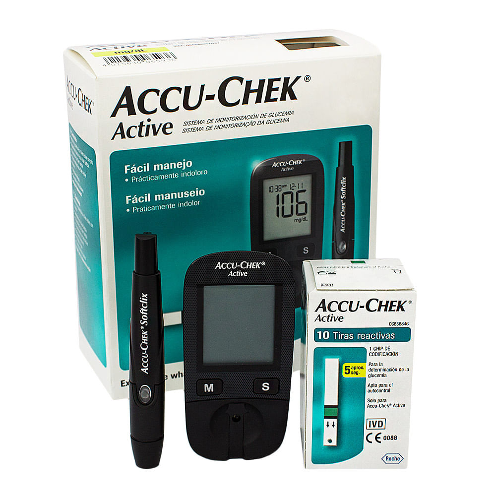Accu-Chek Active Kit Monitor de Glicemia com 1 Monitor + 10 Tiras Teste + 1 Lancetador + 10 Lancetas em Oferta na Shopee